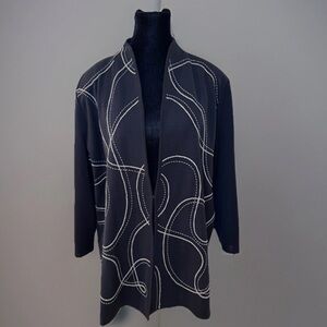 MISOOK Knit Jacket Cardigan Sz XL Embroidered Black Office Work Sophisticated